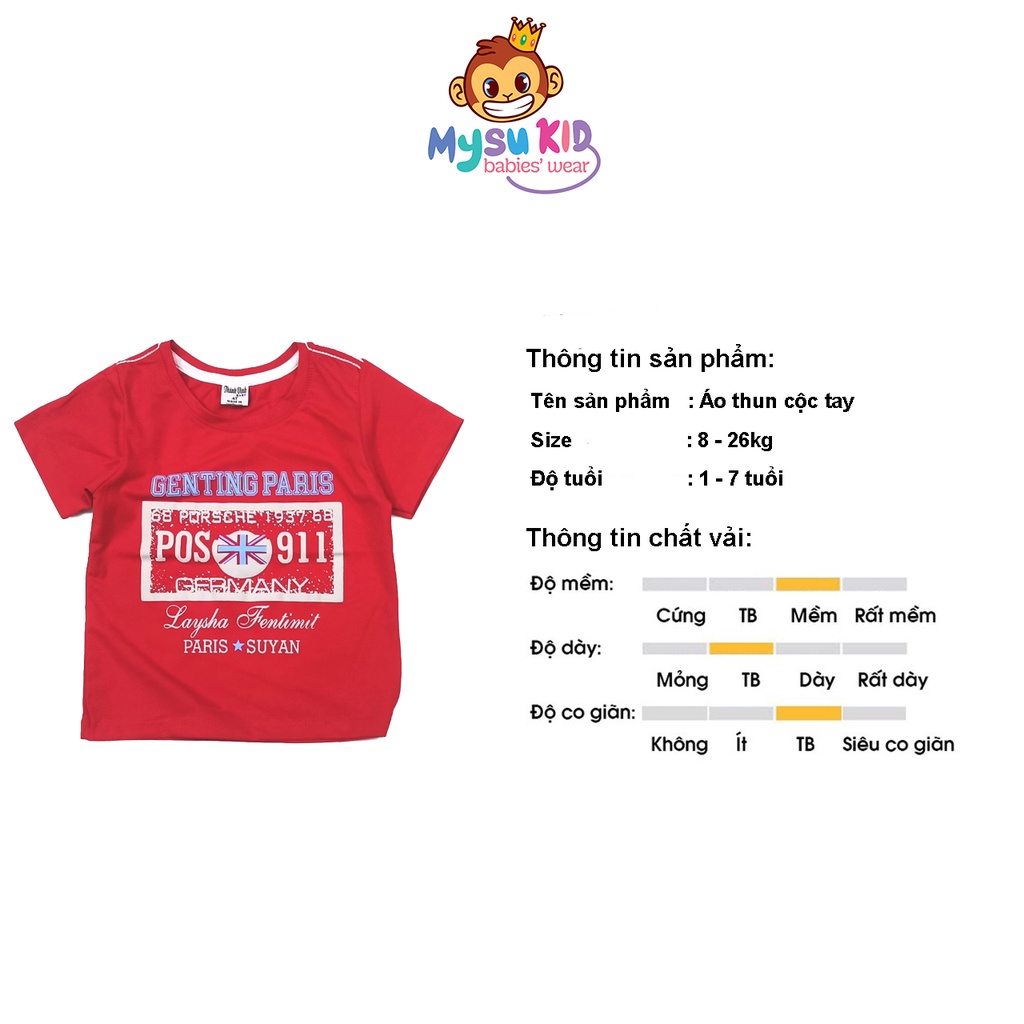 Áo thun bé trai tay ngắn Mysu kids thun cotton mềm mịn size từ 8 đến 25kg AT08