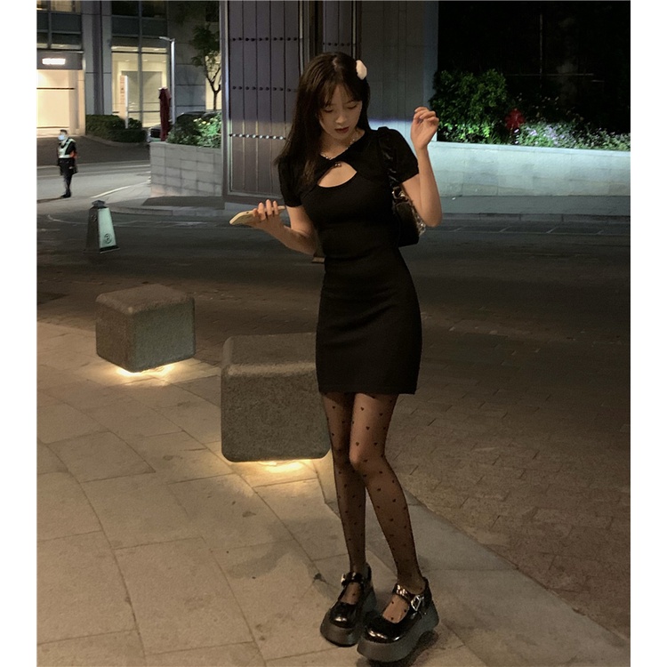 Xiaozhainv Đầm Dệt Kim Tay Ngắn Dáng Ôm Phong Cách Hàn Quốc Dành Cho Nữ