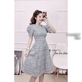 Đầm gấm xốp dáng xòe cổ tròn tay phồng!