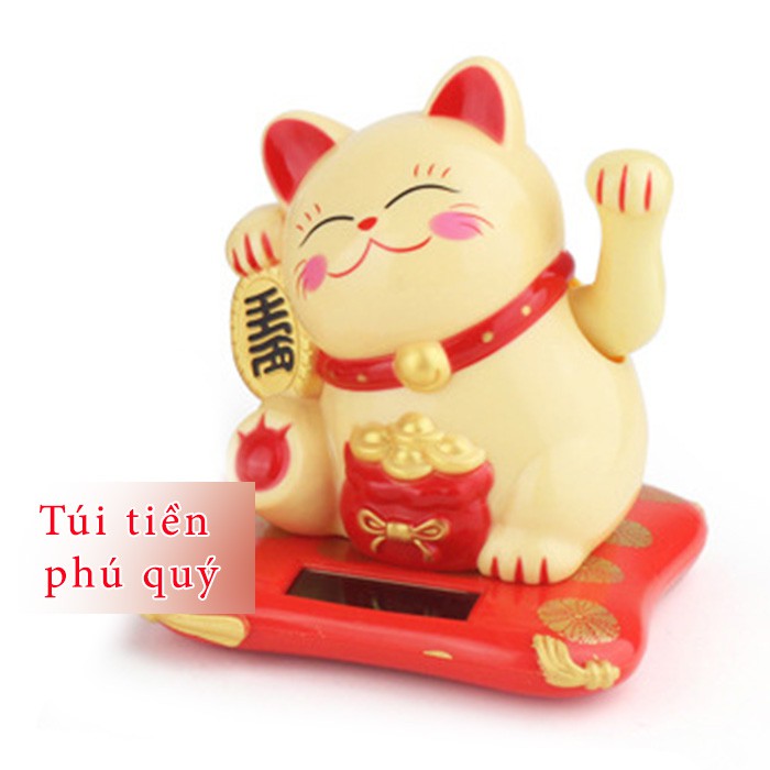 Mèo thần tài vẫy tay năng lượng mặt trời không dùng pin, may mắn tài lộc, tránh ma quỷ