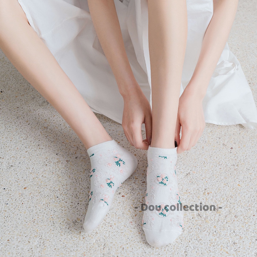 [Nowship2h] Vớ Tất Nữ Cotton Cổ Ngắn Ren Phong Cách Nhật Bản Dễ Thương Nhiều Màu - Mã TV025