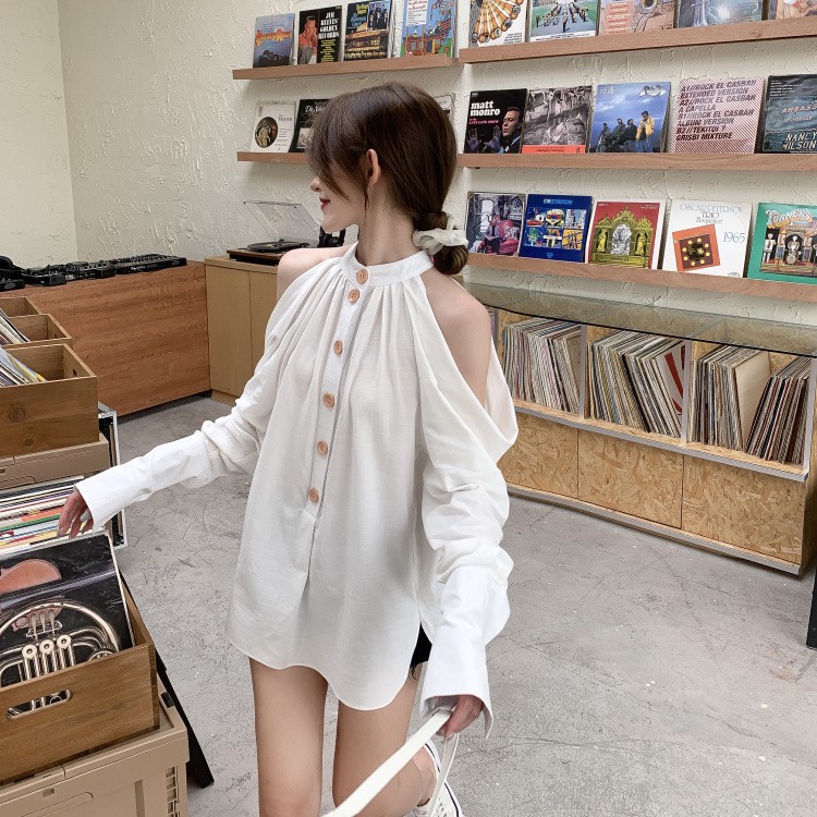 (Order) Áo sơ mi phong cách retro áo lệch vai nhẹ nhàng nữ tính | BigBuy360 - bigbuy360.vn