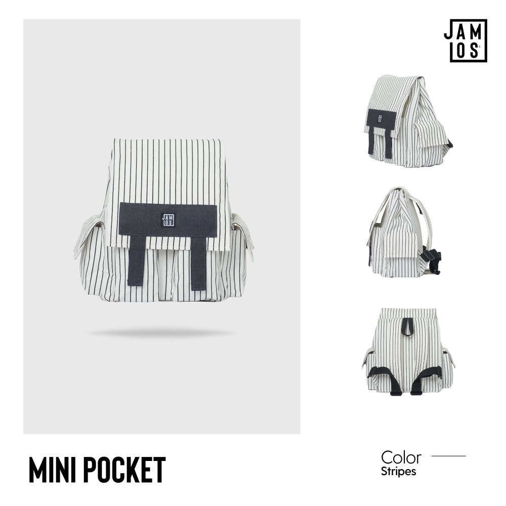 Jamlos Mini Pocket Backpack - Balo thời trang vải canvas nhiều ngăn nhỏ gọn đi học đi làm vừa laptop 13inch A4