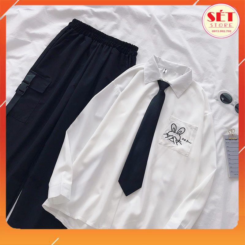 Áo sơ mi trắng Nam nữ dài tay Hàn Quốc in Thỏ -SM126 | BigBuy360 - bigbuy360.vn