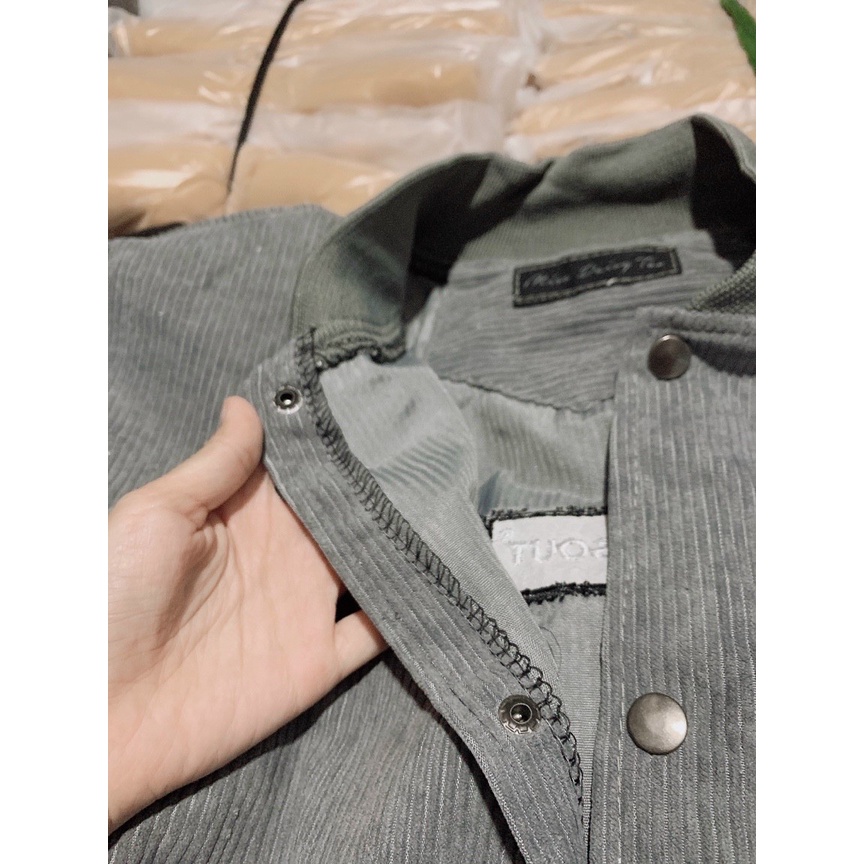 Áo Khoác Bomber Jacket Nhung Gân Tăm LOGO MISSOUT Varsity Unisex Form Rộng Nam Nữ Phong Cách HÀN Ulzzang