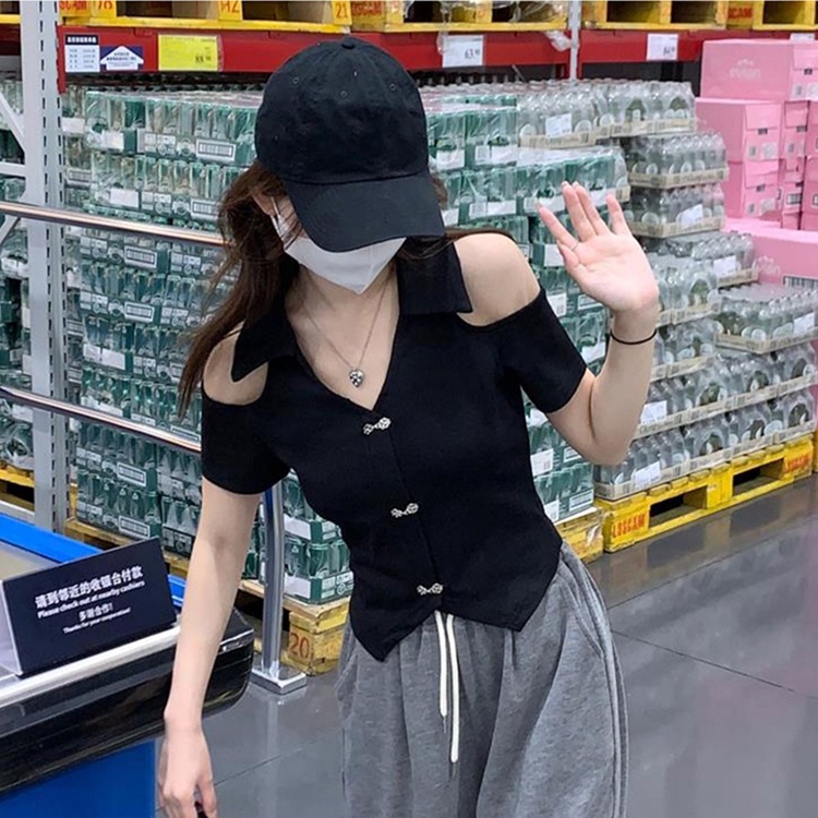 Áo thun polo ZHELIHANGFEI tay ngắn hở vai thời trang gợi cảm cho nữ