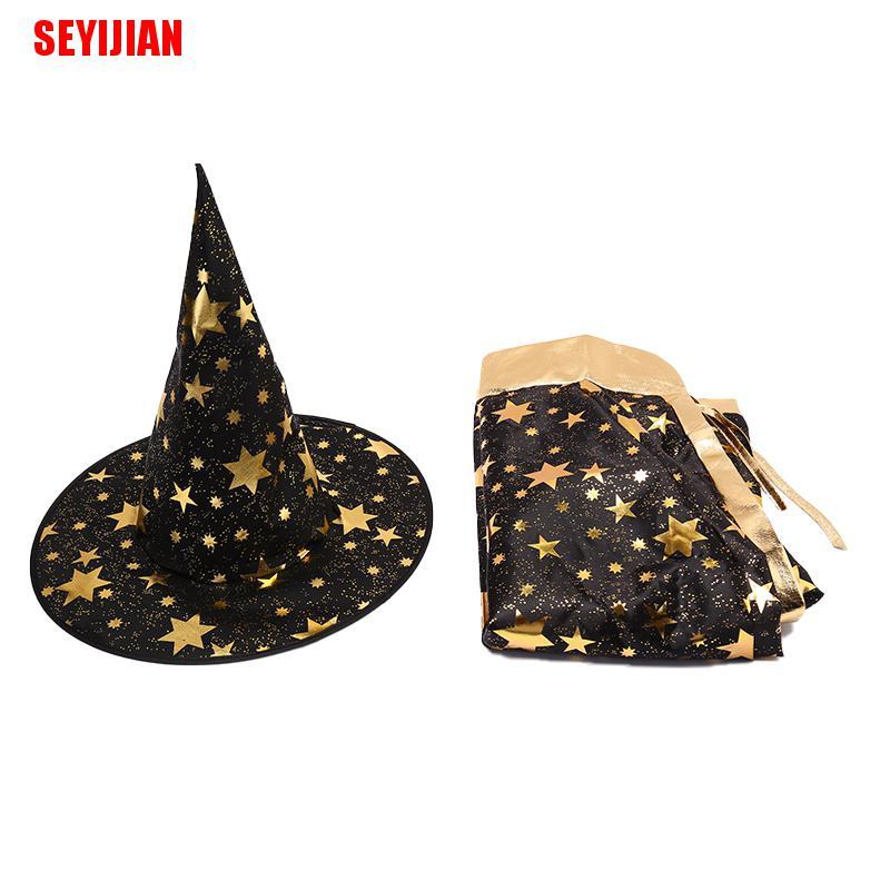 Set đồ 2 món gồm áo choàng và mũ phù thủy hóa trang halloween cho bé
