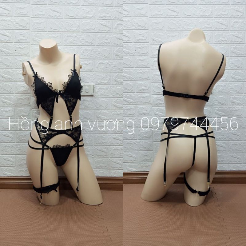 set đồ lót nội y kèm kẹp tất ren hoa sexy gợi cảm