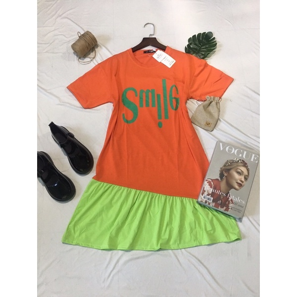 Đầm suông đầm babydoll in hình tay lỡ dễ thương bầu bì bon chen thoải mái,dài qua gối,chất liệu mềm mịn thoải mái