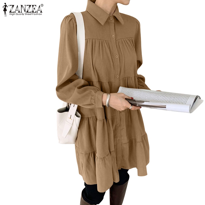 Áo sơ mi ZANZEA cho nữ dài tay cổ bẻ thời trang Hàn Quốc