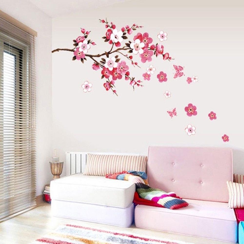 Hình dán tường hoa đào nở trang trí nhà ( màu hồng )