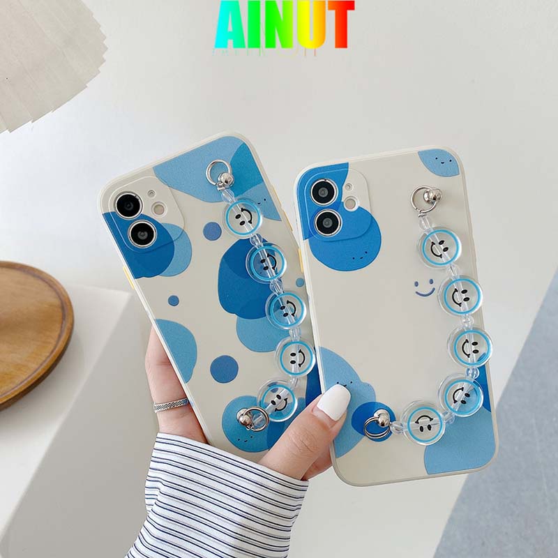 Ốp lưng TPU silicon mềm họa tiết mặt cười có dây đeo tay bảo vệ cho iPhone 6 6s 7 8 plus x xs xr xsmax 11 12 pro max