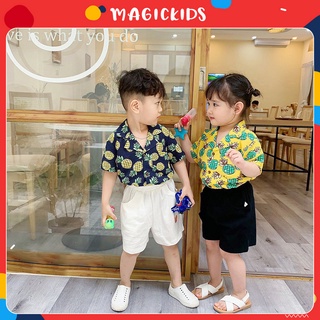 Bộ quần áo sơ mi quả dứa dễ thương mặc mùa hè cho bé trai và bé gái từ 10-23kg