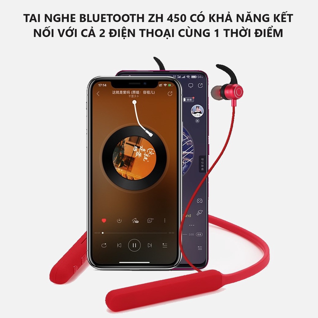 Tai nghe không dây, tai nghe bluetooth nhét tai Zh450 Pin 600mAh nghe  nhạc 60h mic đàm thoại tốt âm thanh sống động