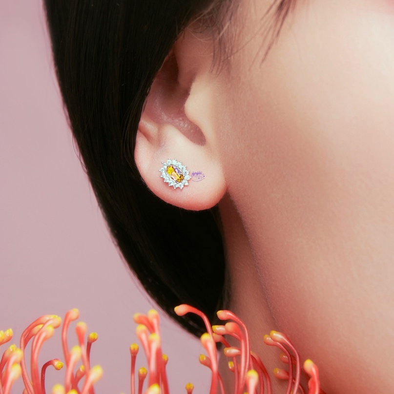 Bông Tai Twinkling Đá Tourmaline Thiên Nhiên Màu Vàng Cam SP005073 Gypsy.lala