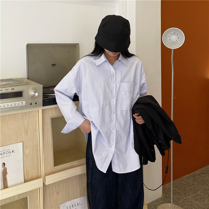 Áo sơ mi tay dài kẻ sọc phong cách cổ điển dễ phối đồ Xiaozhainv