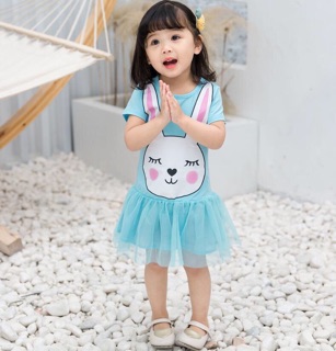Váy  Đầm Bé Gái Hoạ Tiết Tai Thỏ Xinh