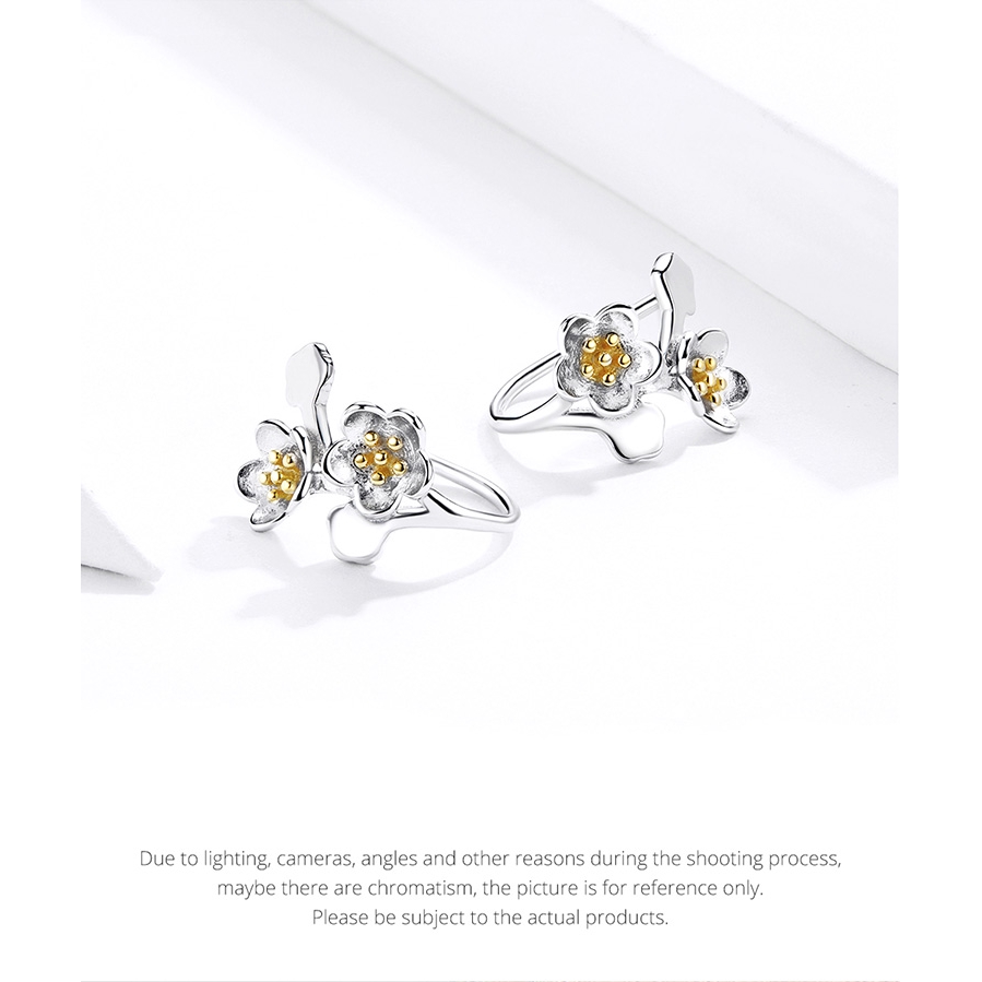 Khuyên tai Bamoer SCE778 bằng bạc 925 hình hoa anh đào 3D sống động thời trang cho nữ