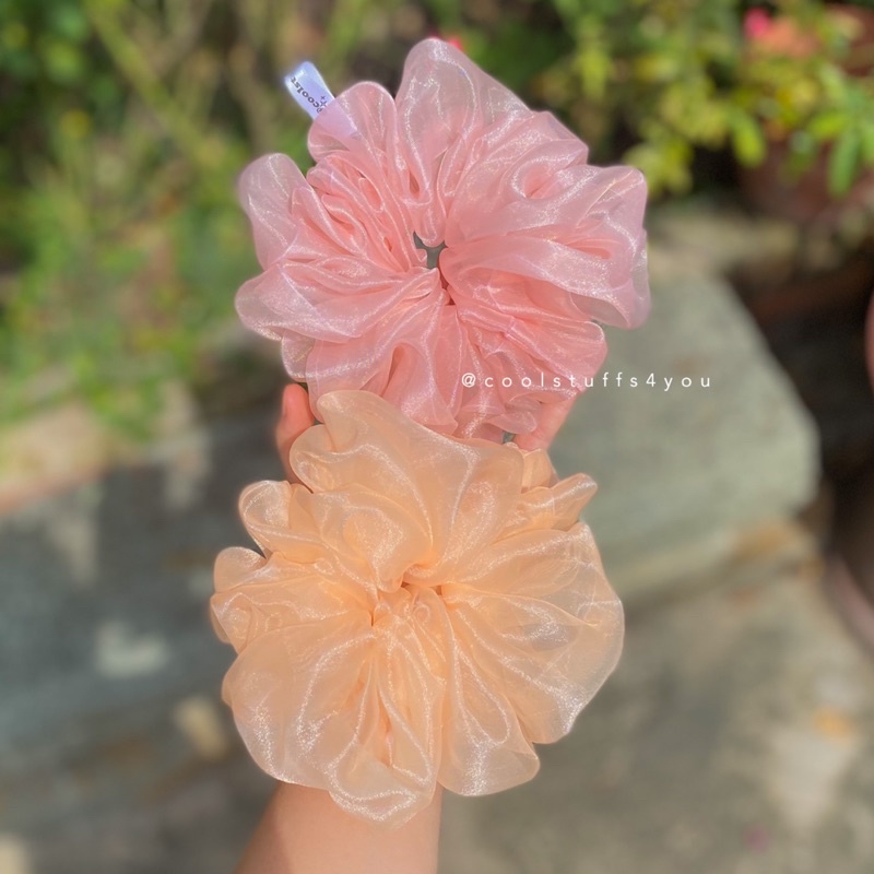 Buộc Tóc Scrunchies Voan Phồng Vải Đẹp Size Trung