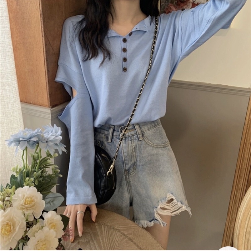 Áo thun croptop tay xẻ nhiều màu