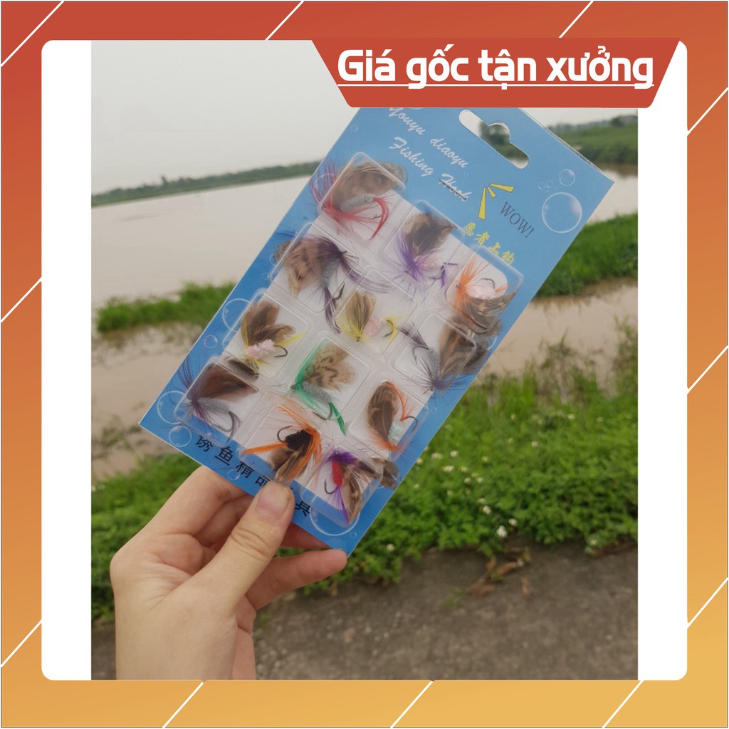 Cần câu❤️FREE SHIP❤️Cần câu❤️ combo 12 con mồi gắn lông vũ cánh bướm câu rô phi,câu mương,lóc,ngão,....