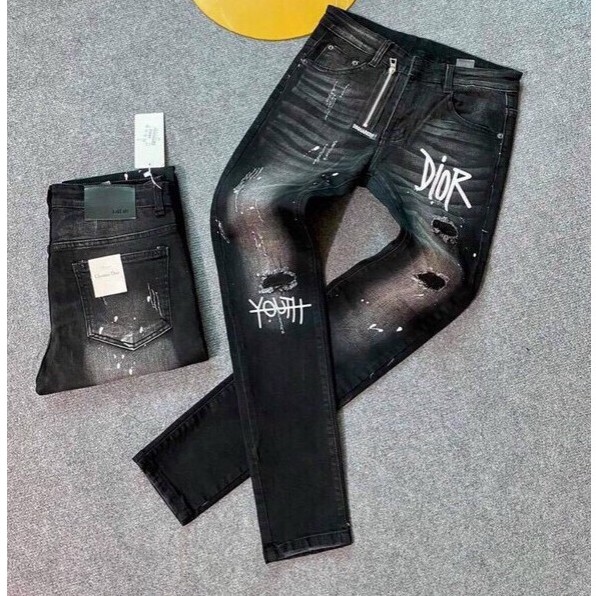 Quần jean nam ống ôm màu xám đậm rách vá cá tính in chữBBR chất bò co giãn bốn chiều thời trang cao cấp VBSHOP50060 | BigBuy360 - bigbuy360.vn