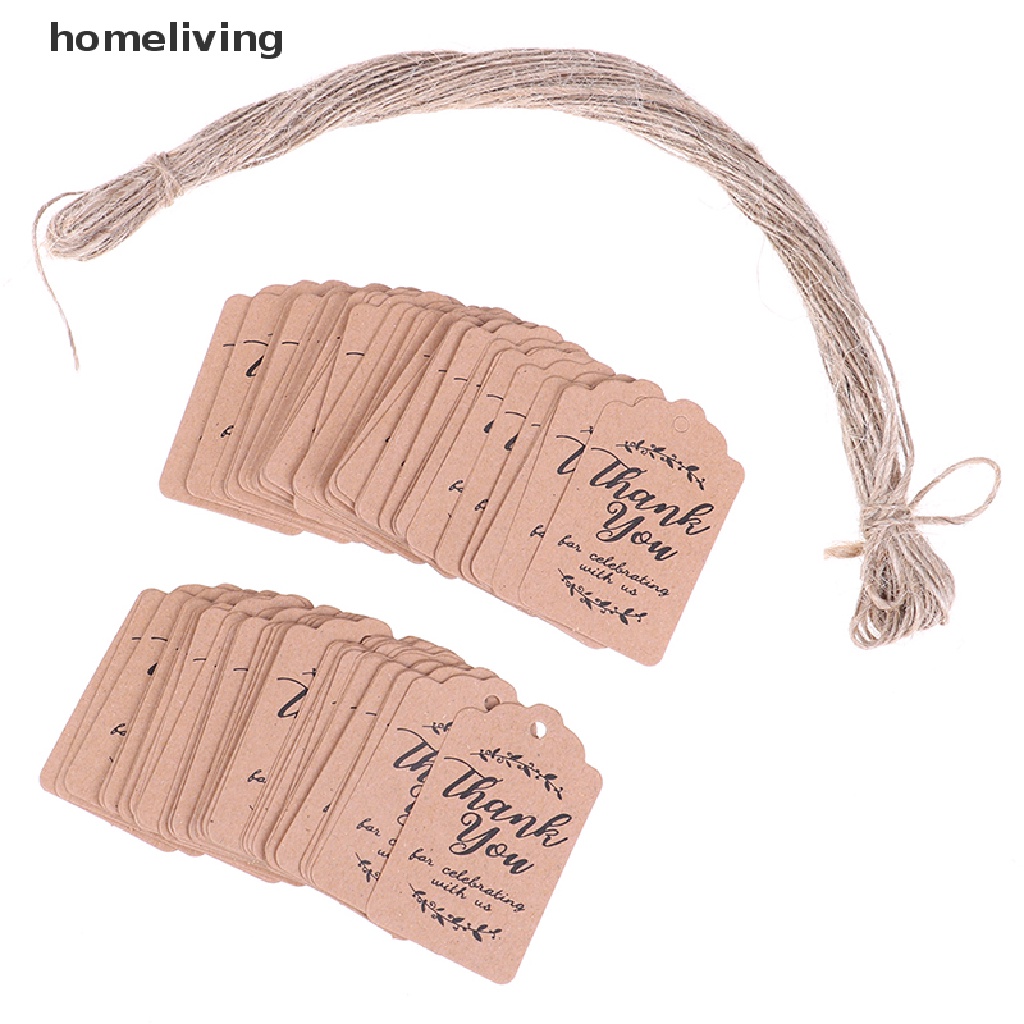 Set 100 Thẻ Giấy Nâu In Chữ Thank You Dùng Để Trang Trí Quà Tặng