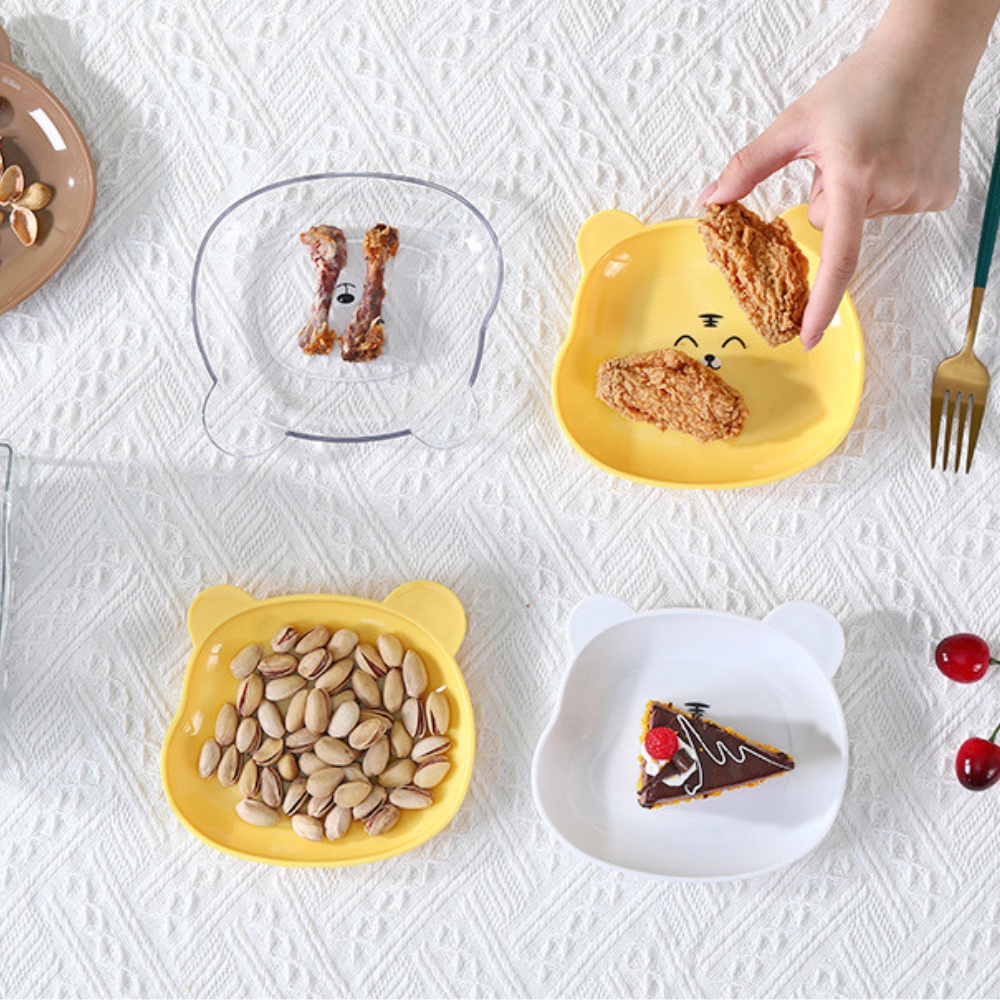 Set 8 đĩa đựng thức ăn hình gấu hoạt hình bằng nhựa đa năng chống rơi vỡ dễ thương