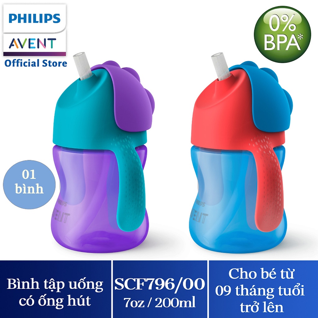 Bình tập uống bằng nhựa có ống hút Philips Avent (200ml/7oz) cho bé từ 9 tháng tuổi 796/00-Mẹ và Bé Unmei Avent