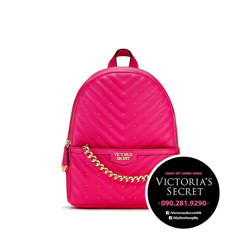 Balo mini hồng đậm chữ V có gắn bi nhỏ KT 21x23x8cm - Hàng nhập Victoria's Secret USA