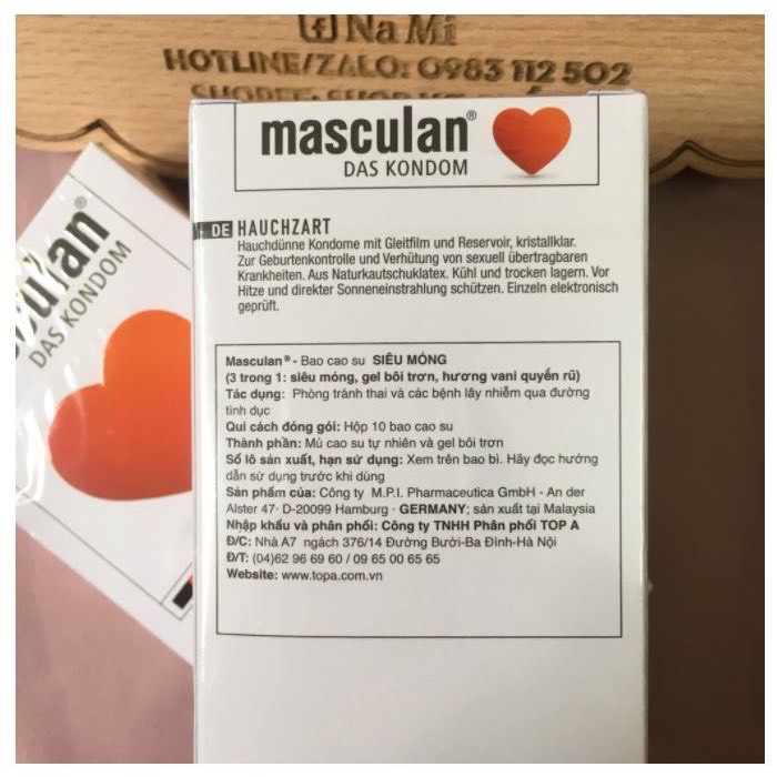 Hộp 3 cái Bao Cao Su Masculan Pur Superfine (Masculan Trắng) - Siêu mỏng - Victory Pharmacy