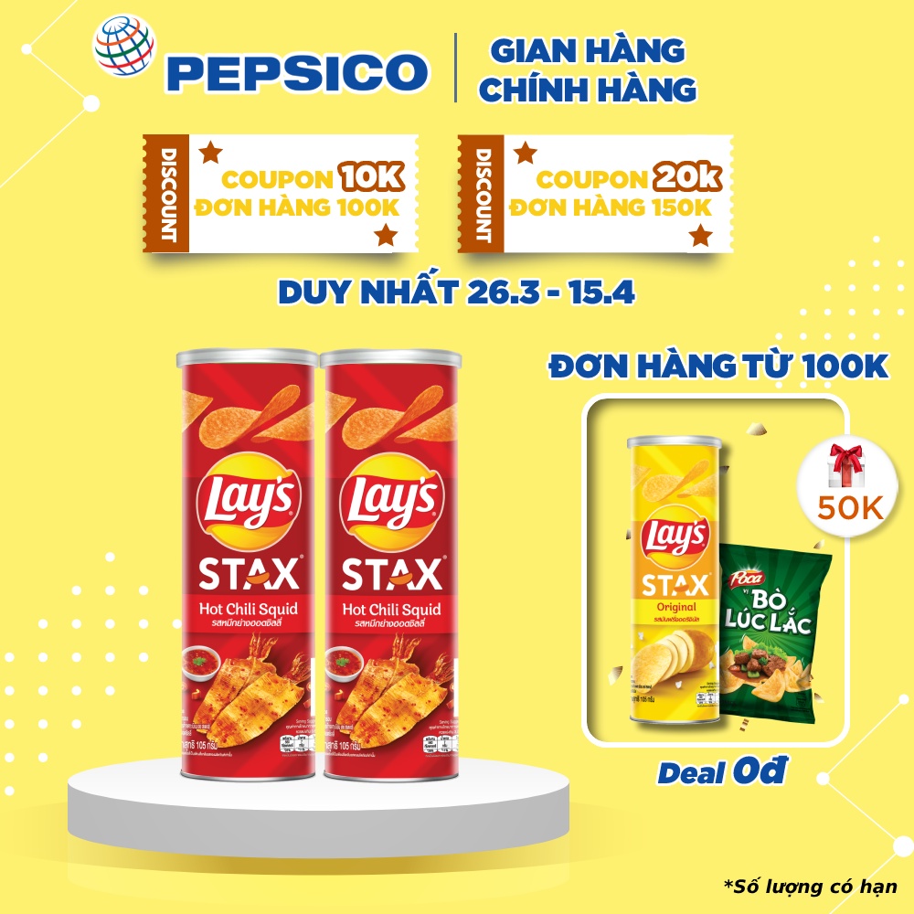 Combo 2 hộp Snack Khoai Tây Ống Lay's Stax vị Mực Xốt Cay 105g/hộp