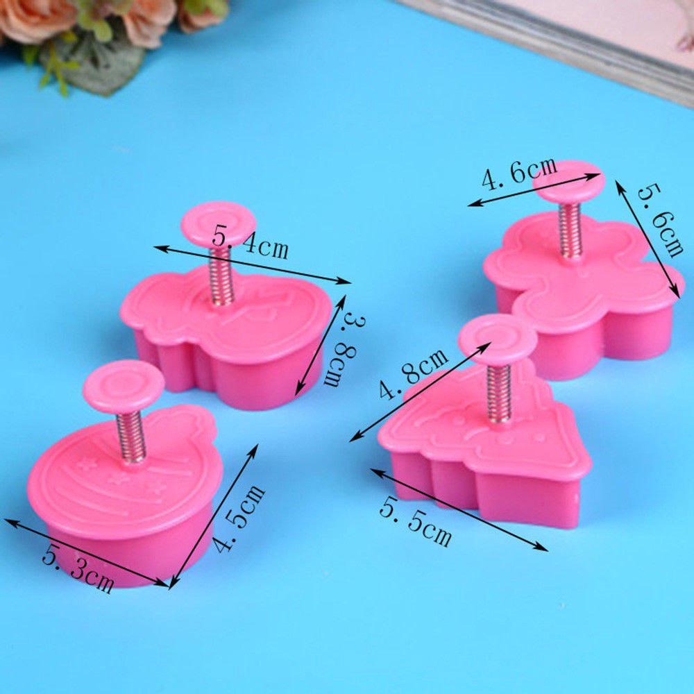4pcs Cookie Biscuit Mold 3D Cookie Plunger Cutter DIY Baking Mould