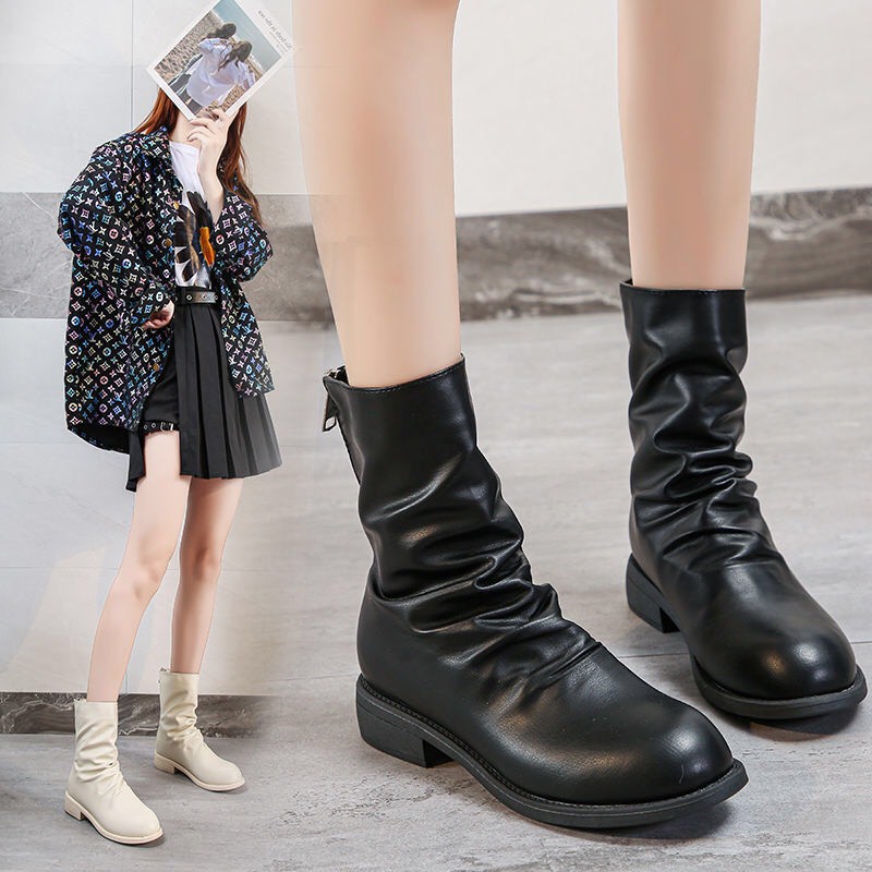 K] 💕Có sẵn💕 Boot Nhăn Nữ Cổ Cao Da Mềm Khóa Sau - Êm Chân Năng Động Cao Cấp | BigBuy360 - bigbuy360.vn