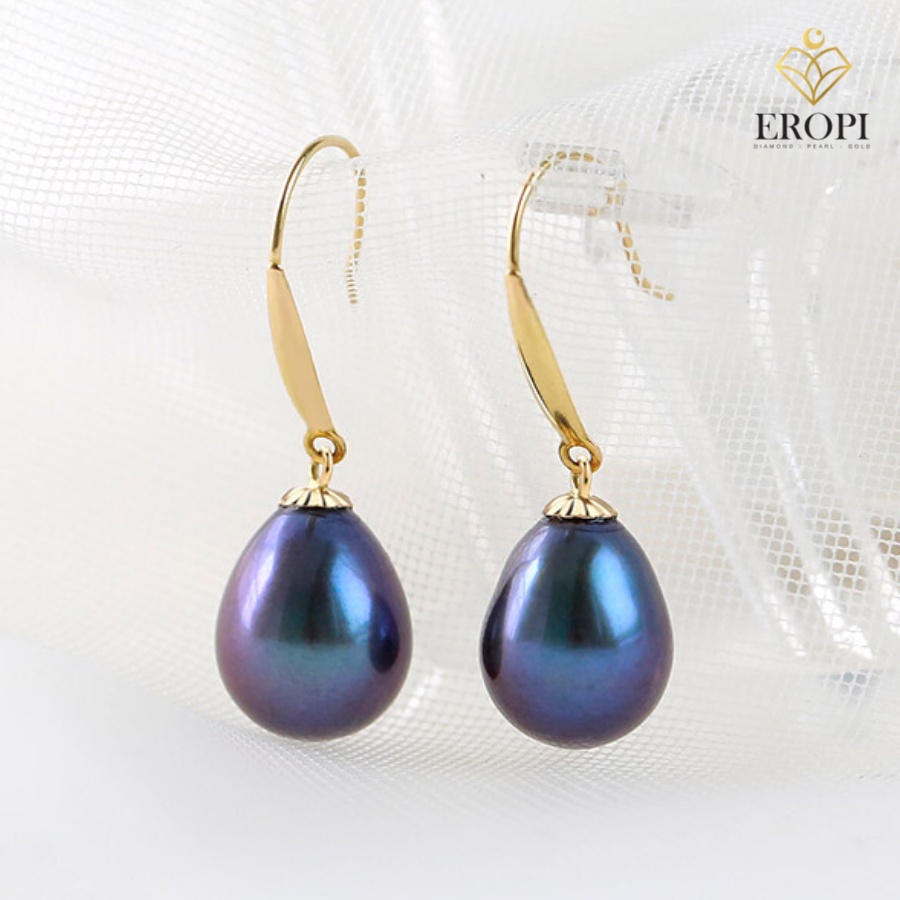 Bông tai ngọc trai Freshwater giọt lệ 9-10mm 18k