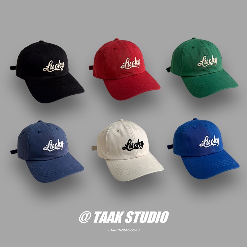 Mũ Lưỡi Trai Unisex Vành Rộng Thêu Chữ "lucky" Phong Cách Hàn Quốc