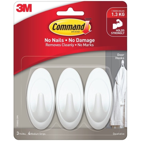 Móc dán tường Command 3M vỉ 3 cái chịu lực 1.3kg tháo cực dễ, không hại bề mặt 17086