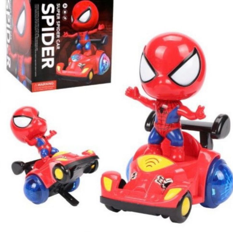 Đồ Chơi Trẻ Em Bé Trai Siêu Nhân Người Nhện Spider Man Lái Xe Ô Tô Đua Xoay Tròn Phát