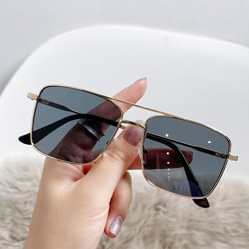 (HENGHA) Kính Mát Gọng Vuông Kim Loại Phong Cách Retro Oversized
