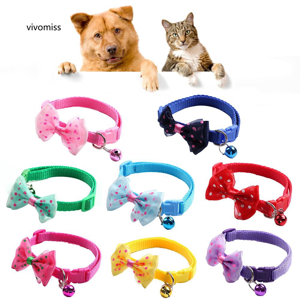Vòng cổ thiết kế nơ in họa tiết chấm bi có chuông cho thú cưng