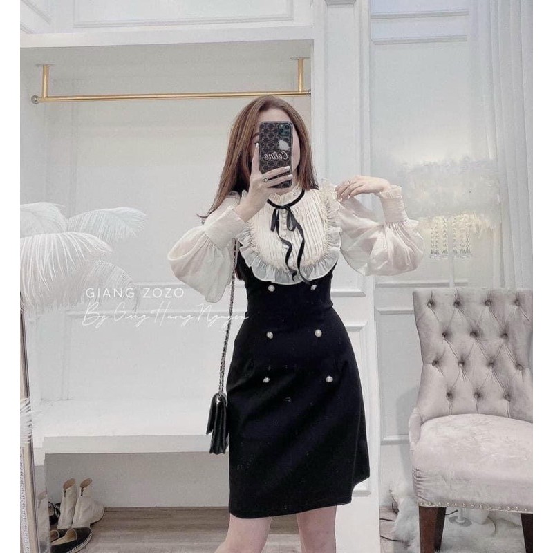 Váy cổ nơ viền bèo khuy xinh xắn
