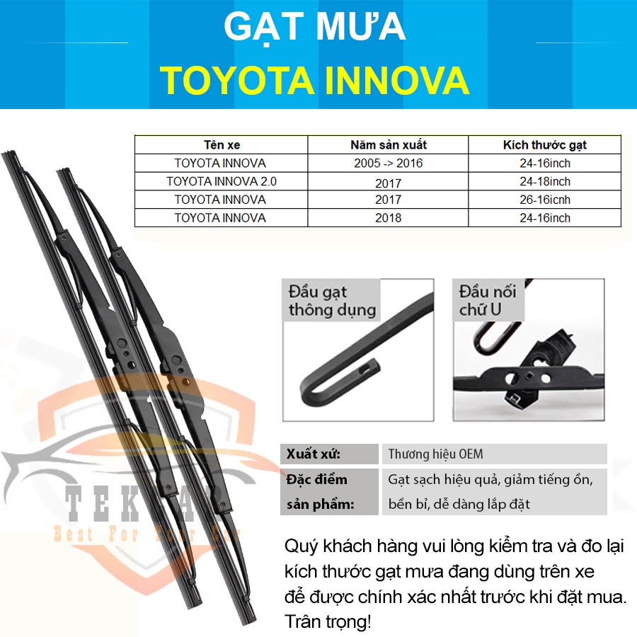 [1 CẶP ] Thanh gạt mưa ô tô xe Toyota Innova cần gạt kính khung xương sắt lưỡi silicon lưỡi gạt nước mưa oto xe hơi