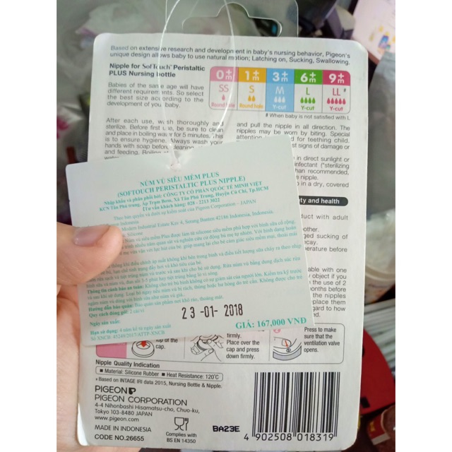 Vỉ 2 núm ty Pigeon Plus cổ rộng size S/M/L/LL