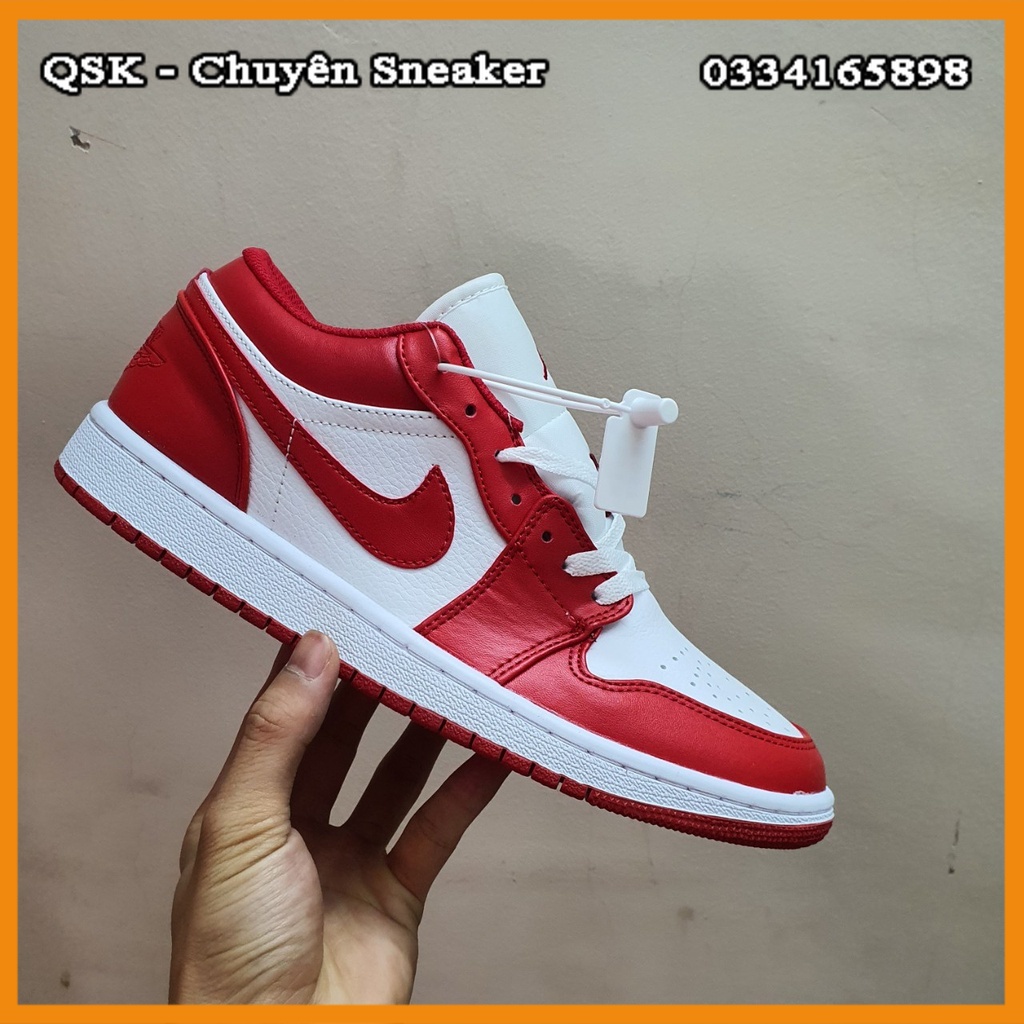 Giày Jordan 1 Low Đỏ Trắng Gym Red Fullbox, Giày thể thao jordan 1 cổ thấp đỏ trắng da nhăn, lót 2 lớp cực êm