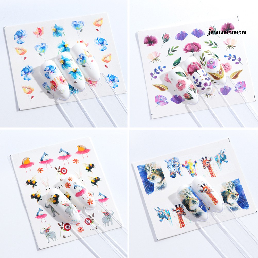 [Hàng mới về] Bộ 15 tờ miếng dán trang trí móng tay nghệ thuật chuyển nước họa tiết hoa và chim hồng hạc xinh xắn