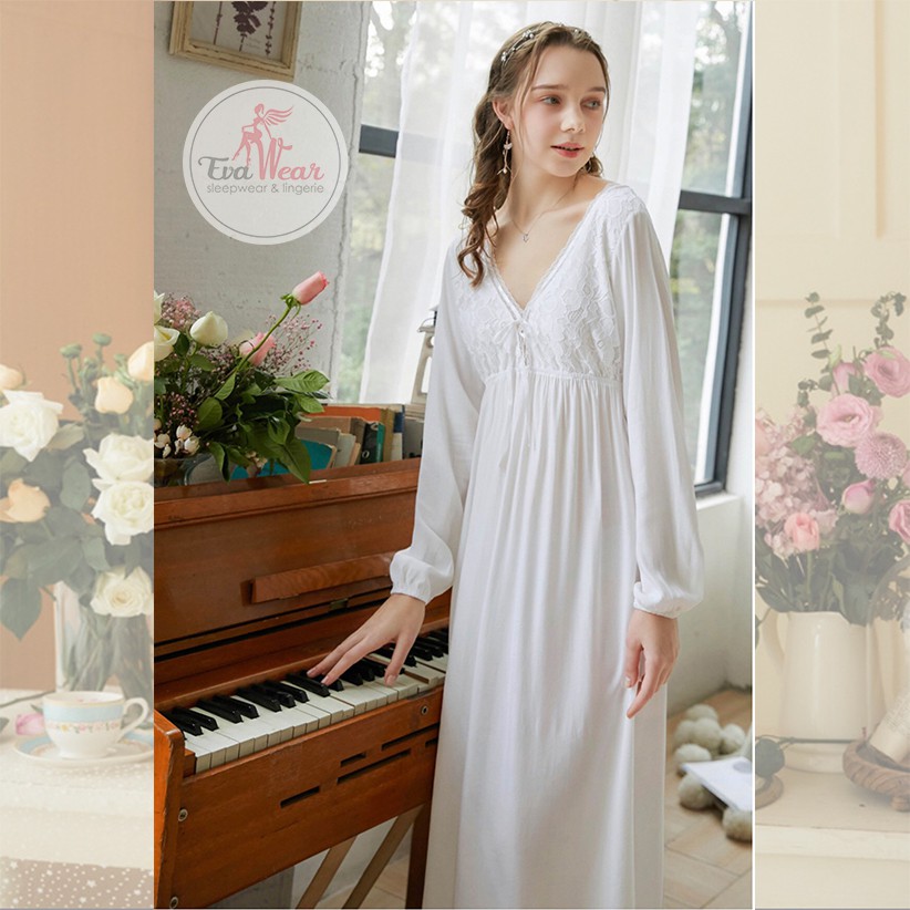 Đầm ngủ dài tay  phong cách vintage thanh lịch