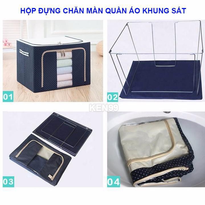 Hộp đựng quần áo chăn màn đa năng thông minh màn túi bằng vải khung thép kim loại gấp xếp gọn size lớn