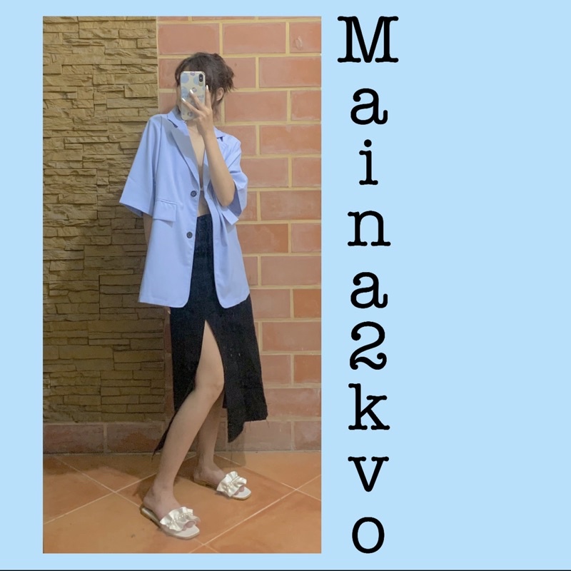 Áo blazer/ áo vest/ áo khoác cộc tay chất mát màu xanh pastel Maina