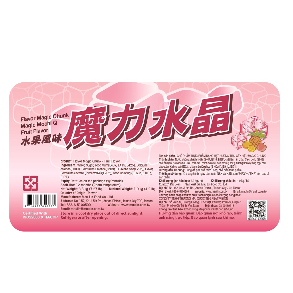 Thạch Trái Cây Maulin - Magic Jelly Fruit Flavor 3.3KG/ Topping Đài Loan/ Topping trái cây