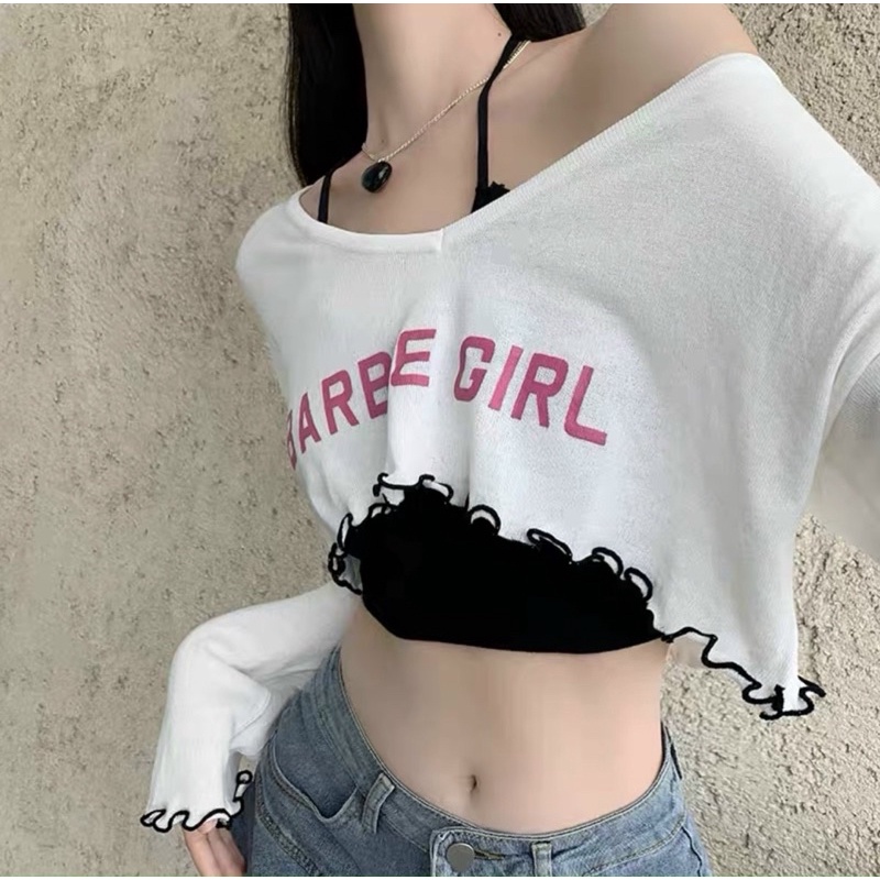 Set áo croptop Barbie Girl kèm áo yếm cá tính